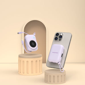 MICRODIA SNAPPower Uno Y10000 , 37.5W, Qi2 (Optional) 3-in-1 Magnetic Power Banks w/ Built-in USB-C Cable & Lightning Cable & LED Display Microdia