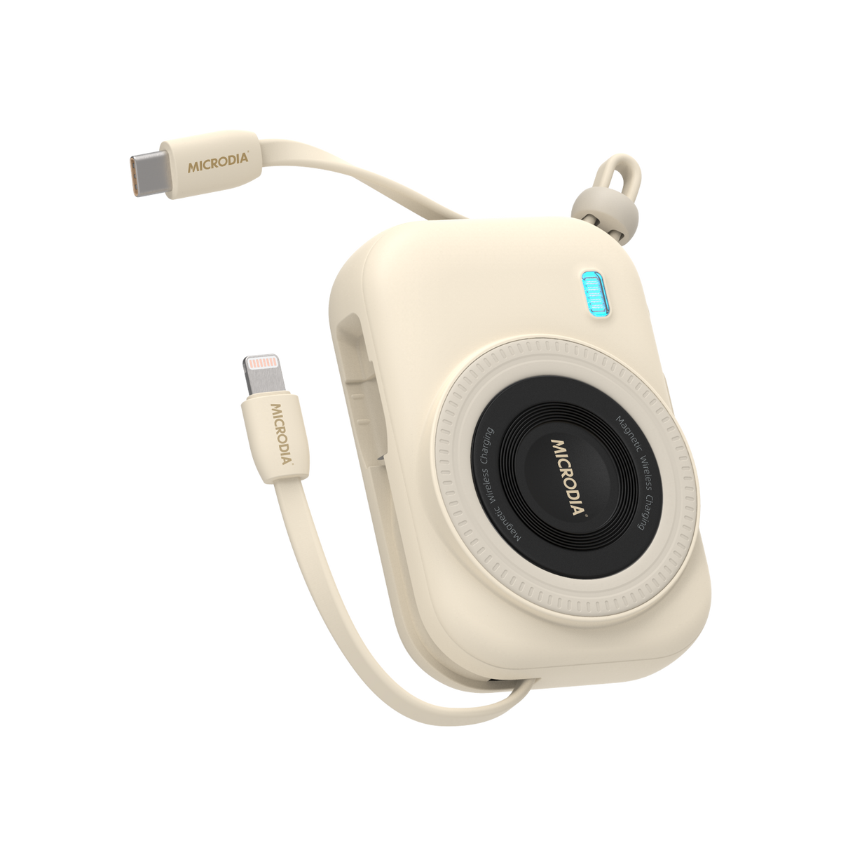 MICRODIA SNAPPower Uno Y10000 , 37.5W, Qi2 (Optional) 3-in-1 Magnetic Power Banks w/ Built-in USB-C Cable & Lightning Cable & LED Display Microdia