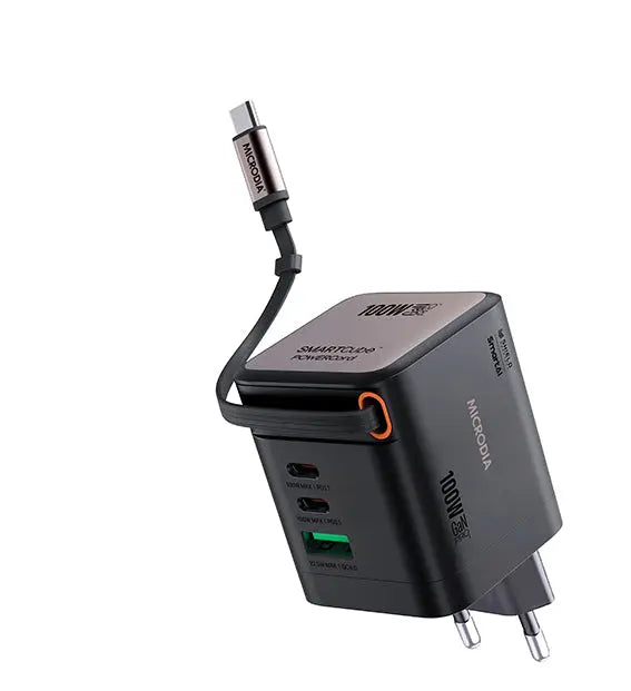 MICRODIA SMARTCube™ POWERCord 100W, GaN Pro Wall Charger with Built-in Retractable USB-C Cable and USB-C Charging Output (Copy) MICRODIA