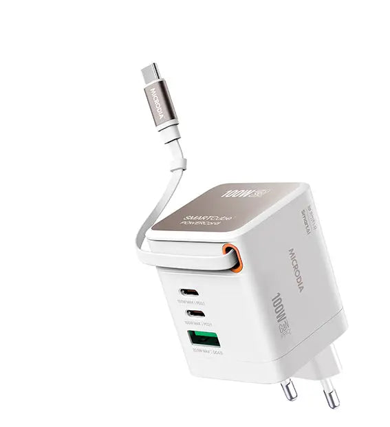 MICRODIA SMARTCube™ POWERCord 100W, GaN Pro Wall Charger with Built-in Retractable USB-C Cable and USB-C Charging Output (Copy) MICRODIA