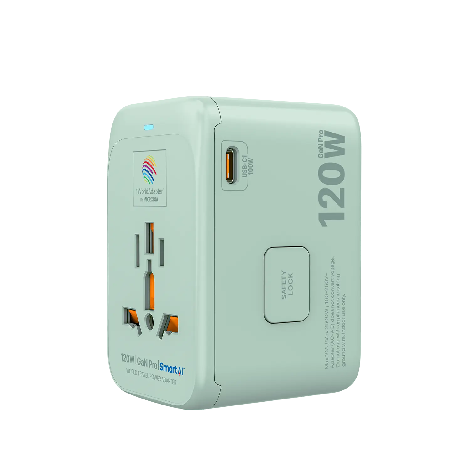 1WorldAdapter™ PD120W GaN Pro™ with 4 x USB-C PD3.2 & USB-A QC4+ PPS Fast Charging Microdia