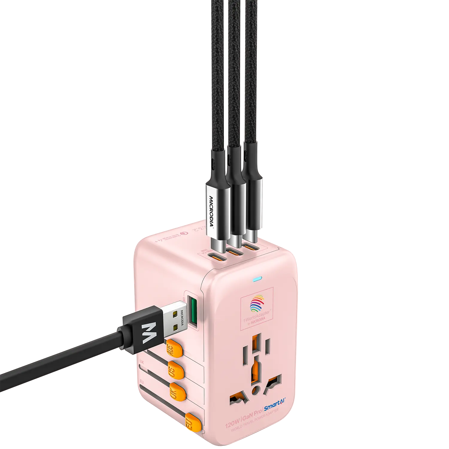 1WorldAdapter™ PD120W GaN Pro™ with 4 x USB-C PD3.2 & USB-A QC4+ PPS Fast Charging Microdia