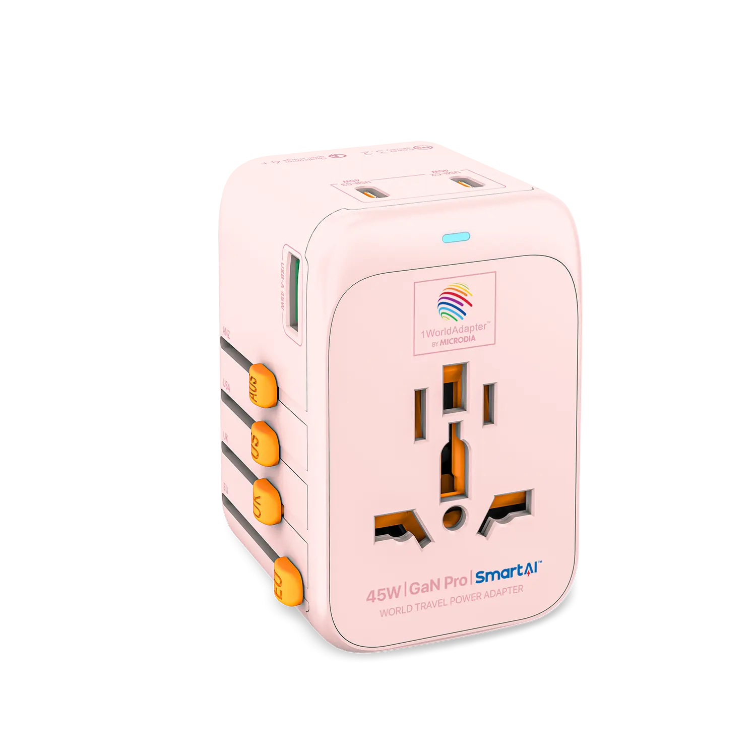 1WorldAdapter™ PD45W GaN Pro™ with 3 x USB-C PD3.2 & USB-A QC4+ PPS Fast Charging Microdia