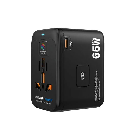 1WorldAdapter™ PD65W GaN Pro™ with 3 x USB-C PD3.2 & USB-A QC4+ PPS Fast Charging Microdia