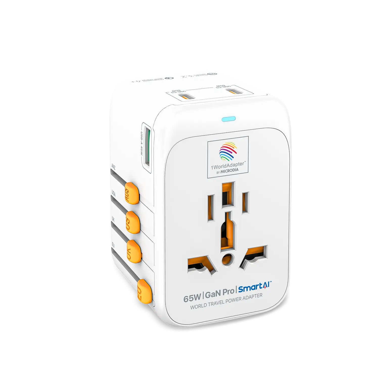 1WorldAdapter™ PD65W GaN Pro™ with 3 x USB-C PD3.2 & USB-A QC4+ PPS Fast Charging Microdia