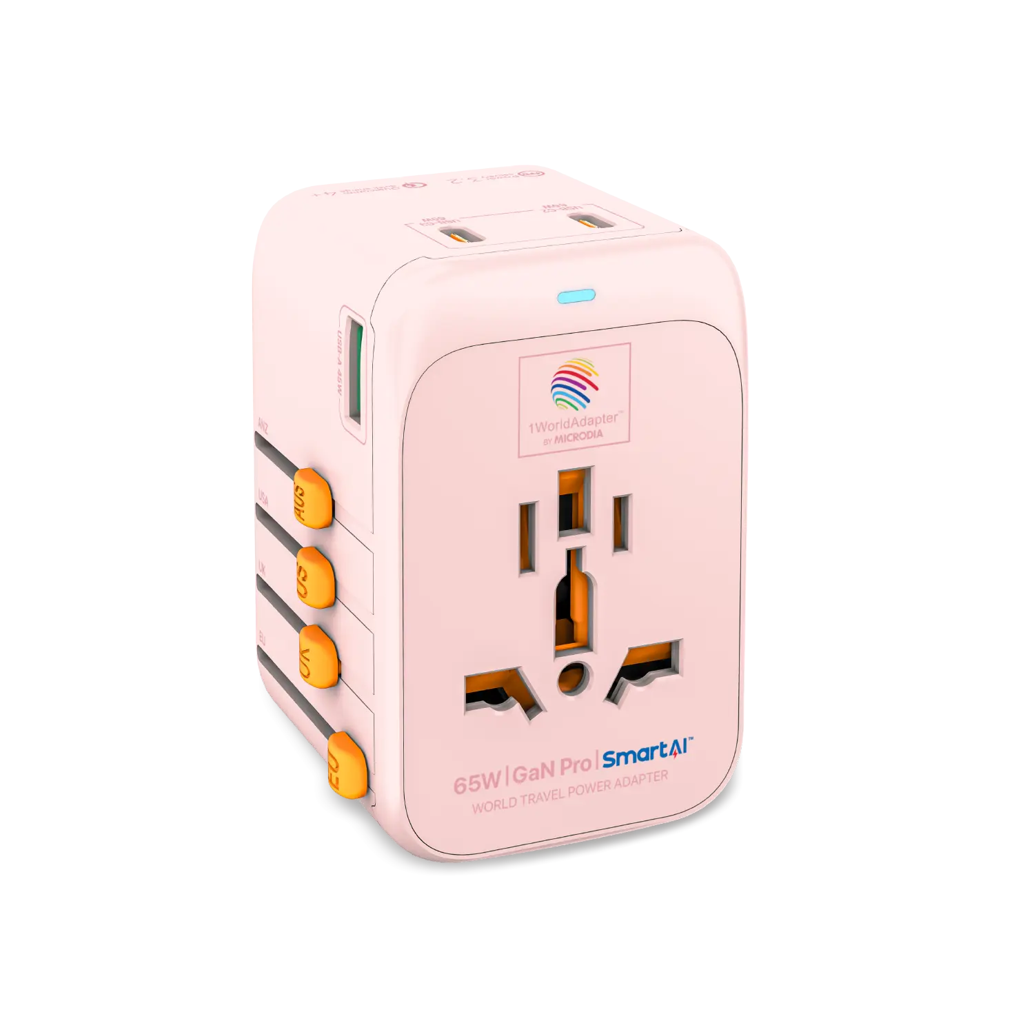 1WorldAdapter™ PD65W GaN Pro™ with 3 x USB-C PD3.2 & USB-A QC4+ PPS Fast Charging Microdia