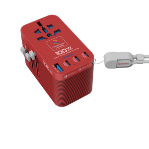 MICRODIA 1WorldAdapter™ PD100W GaN Pro™ World Travel Power Adapter with Detachable 100W USB-C Charge & Sync Cable, 3 x USB-C PD3.2 & 1 x USB-A QC4+, PPS Fast Charging Microdia