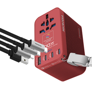 MICRODIA 1WorldAdapter™ PD100W GaN Pro™ World Travel Power Adapter with Detachable 100W USB-C Charge & Sync Cable, 3 x USB-C PD3.2 & 1 x USB-A QC4+, PPS Fast Charging Microdia