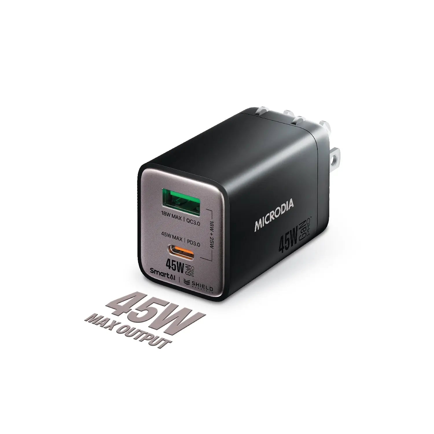 SMARTCube™ Nano 45W GaN Pro Wall Charger,Dual-Port, USB-C PD3.0 + USB-A QC3.0 Microdia