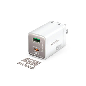 SMARTCube™ Nano 45W GaN Pro Wall Charger,Dual-Port, USB-C PD3.0 + USB-A QC3.0 Microdia