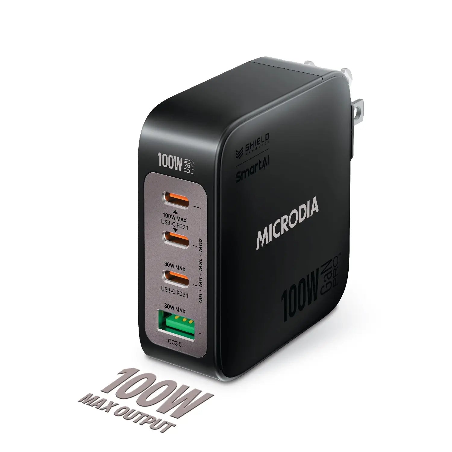 SMARTCube™ Nano 100W GaN Pro Wall Charger, 4-Port, USB-C PD3.0 + USB-A QC3.0 Microdia