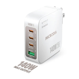 MICRODIA SMARTCube™ Nano 140W, GaN Pro Wall Charger, 4-Port, USB-C PD3.1 + USB-A QC3.0 Microdia