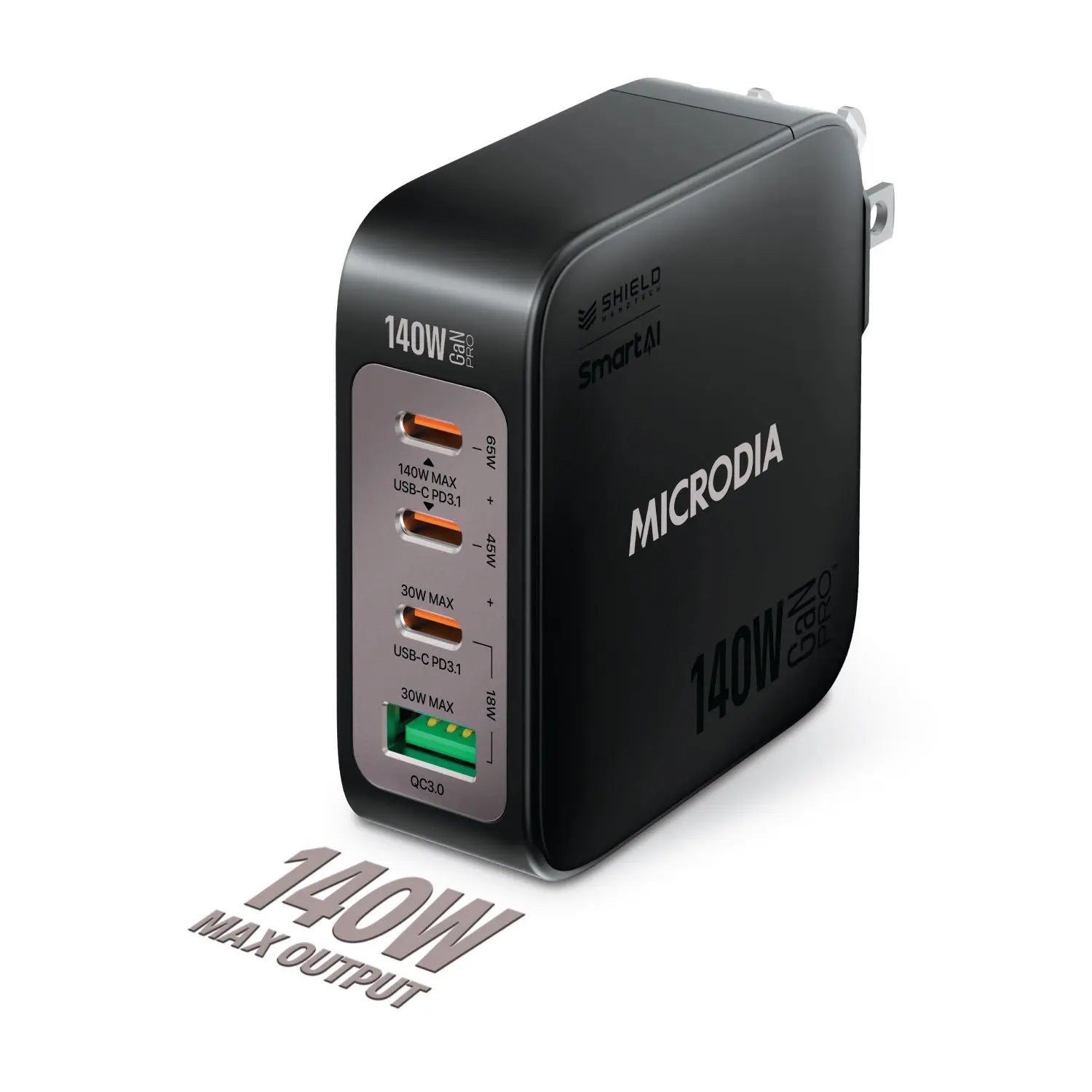 MICRODIA SMARTCube™ Nano 140W, GaN Pro Wall Charger, 4-Port, USB-C PD3.1 + USB-A QC3.0 Microdia