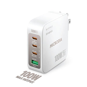 SMARTCube™ Nano 100W GaN Pro Wall Charger, 4-Port, USB-C PD3.0 + USB-A QC3.0 Microdia