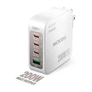 MICRODIA SMARTCube™ Nano 200W,GaN Pro Wall Charger, 4-Port,USB-C PD3.1 + USB-A QC3.0 Microdia