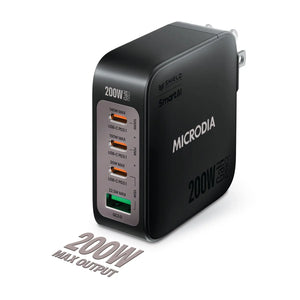 MICRODIA SMARTCube™ Nano 200W,GaN Pro Wall Charger, 4-Port,USB-C PD3.1 + USB-A QC3.0 Microdia