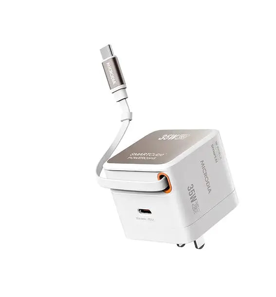 MICRODIA SMARTCube™ PowerCord 30W PD, GaN Pro PPS Wall Charger w/Retractable Cable (1C + 1C) MICRODIA
