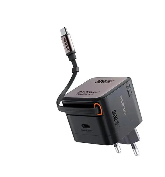 MICRODIA SMARTCube™ PowerCord 30W PD, GaN Pro PPS Wall Charger w/Retractable Cable (1C + 1C) MICRODIA