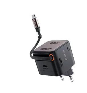MICRODIA SMARTCube™ PowerCord 30W PD, GaN Pro PPS Wall Charger w/Retractable Cable (1C + 1C) MICRODIA