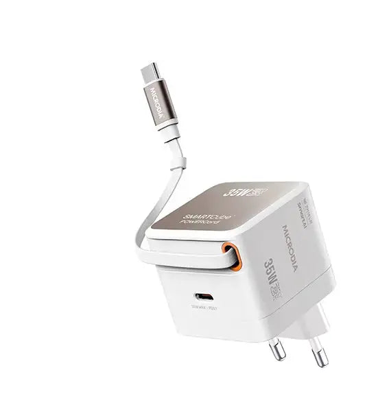 MICRODIA SMARTCube™ PowerCord 30W PD, GaN Pro PPS Wall Charger w/Retractable Cable (1C + 1C) MICRODIA