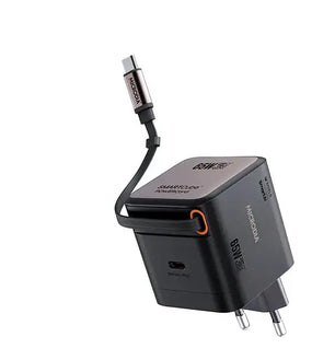 MICRODIA SMARTCube™ POWERCord 65W, GaN Pro Wall Charger with Built-in Retractable USB-C Cable and USB-C Charging Output MICRODIA