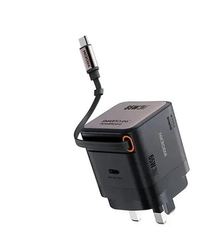 MICRODIA SMARTCube™ POWERCord 65W, GaN Pro Wall Charger with Built-in Retractable USB-C Cable and USB-C Charging Output MICRODIA