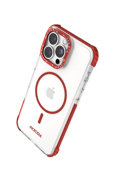 Funda CRYSTAL GEAR para iPhone 16 Pro y Pro Max en color burdeos Microdia