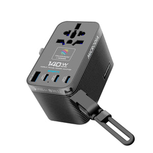 MICRODIA 1WorldAdapter™ PD140W GaN Pro™ PD140W GaN Pro™, World Travel Power Adapter, with Detachable 140W USB-C Charge & Sync Cable, 3 x USB-C PD3.2 & 1 x USB-A QC4+, PPS Fast Charging Microdia