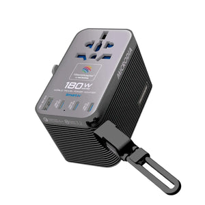 MICRODIA 1WorldAdapter™ PD180W GaN Pro™ World Travel Power Adapter, with Detachable 180W USB-C Charge & Sync Cable, 3 x USB-C PD3.2 & 1 x USB-A QC4+, PPS Fast Charging Microdia