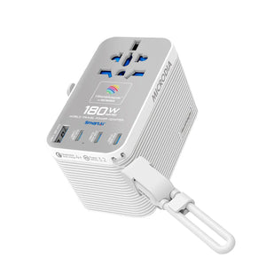 MICRODIA 1WorldAdapter™ PD180W GaN Pro™ World Travel Power Adapter, with Detachable 180W USB-C Charge & Sync Cable, 3 x USB-C PD3.2 & 1 x USB-A QC4+, PPS Fast Charging Microdia