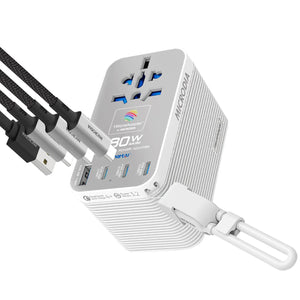 MICRODIA 1WorldAdapter™ PD180W GaN Pro™ World Travel Power Adapter, with Detachable 180W USB-C Charge & Sync Cable, 3 x USB-C PD3.2 & 1 x USB-A QC4+, PPS Fast Charging Microdia
