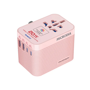 MICRODIA 1WorldAdapter™ PD20W GaN Pro™ World Travel Power Adapter with 2 x USB-C PD3.2 & 2 x USB-A QC4+, PPS Fast Charging Microdia