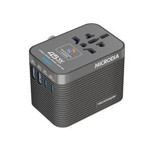 MICRODIA 1WorldAdapter™ PD45W GaN Pro™ World Travel Power Adapter with 2 x USB-C PD3.2 & 2 x USB-A QC4+, PPS Fast Charging Microdia