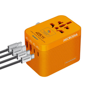 MICRODIA 1WorldAdapter™ PD45W GaN Pro™ World Travel Power Adapter with 2 x USB-C PD3.2 & 2 x USB-A QC4+, PPS Fast Charging Microdia