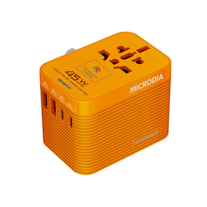 MICRODIA 1WorldAdapter™ PD45W GaN Pro™ World Travel Power Adapter with 2 x USB-C PD3.2 & 2 x USB-A QC4+, PPS Fast Charging Microdia