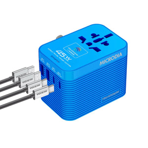 MICRODIA 1WorldAdapter™ PD45W GaN Pro™ World Travel Power Adapter with 2 x USB-C PD3.2 & 2 x USB-A QC4+, PPS Fast Charging Microdia