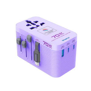 MICRODIA 1WorldAdapter™ PD70W GaN Pro™ World Travel Power Adapter with 70W Retractable USB-C Cable, 3 x USB-C PD3.2 & 1 x USB-A QC4+, PPS Fast Charging Microdia