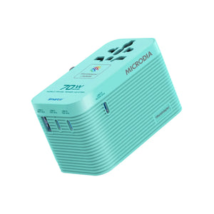 MICRODIA 1WorldAdapter™ PD70W GaN Pro™ World Travel Power Adapter with 70W Retractable USB-C Cable, 3 x USB-C PD3.2 & 1 x USB-A QC4+, PPS Fast Charging Microdia