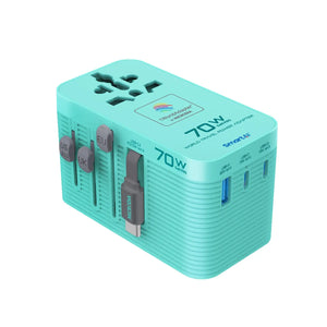 MICRODIA 1WorldAdapter™ PD70W GaN Pro™ World Travel Power Adapter with 70W Retractable USB-C Cable, 3 x USB-C PD3.2 & 1 x USB-A QC4+, PPS Fast Charging Microdia