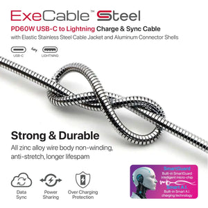 MICRODIA ExeCable™ Steel PD60W USB-C to Lightning Charge & Sync Cable Microdia
