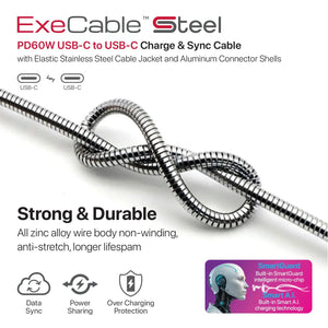 MICRODIA ExeCable™ Steel PD60W USB-C to USB-C Charge & Sync Cable Microdia