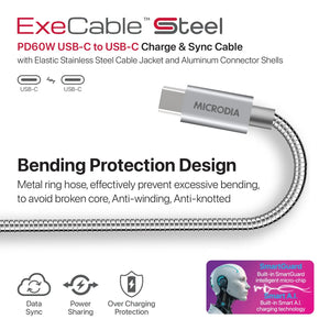 MICRODIA ExeCable™ Steel PD60W USB-C to USB-C Charge & Sync Cable Microdia