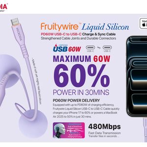 MICRODIA Fruitywire™ Liquid Silicon MFi-Certified 60W USB-C to Lightning Charge & Sync Cable Interface USB-C (USB2.0), MFi Lightning Transfer Speed 480Mbps Microdia