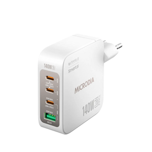 MICRODIA SMARTCube™ Nano 140W, GaN Pro Wall Charger, 4-Port, USB-C PD3.1 + USB-A QC3.0 Microdia