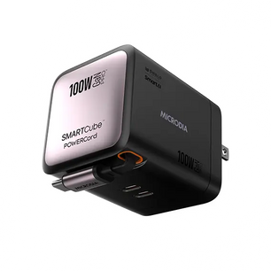 MICRODIA SMARTCube™ POWERCord 100W,GaN Pro Wall Charger with Built-in USB-C Cable andDual USB-C PD & USB-A Outputs MICRODIA
