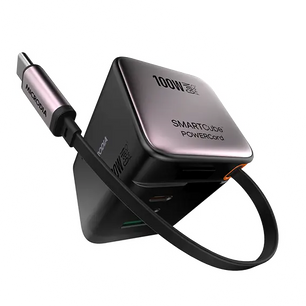 MICRODIA SMARTCube™ POWERCord 100W,GaN Pro Wall Charger with Built-in USB-C Cable andDual USB-C PD & USB-A Outputs MICRODIA