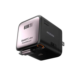 MICRODIA SMARTCube™ POWERCord 65W, GaN Pro Wall Charger with Built-in Retractable USB-C Cable and USB-C Charging Output MICRODIA