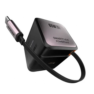 MICRODIA SMARTCube™ POWERCord 65W, GaN Pro Wall Charger with Built-in Retractable USB-C Cable and USB-C Charging Output MICRODIA