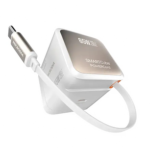 MICRODIA SMARTCube™ POWERCord 65W, GaN Pro Wall Charger with Built-in Retractable USB-C Cable and USB-C Charging Output MICRODIA