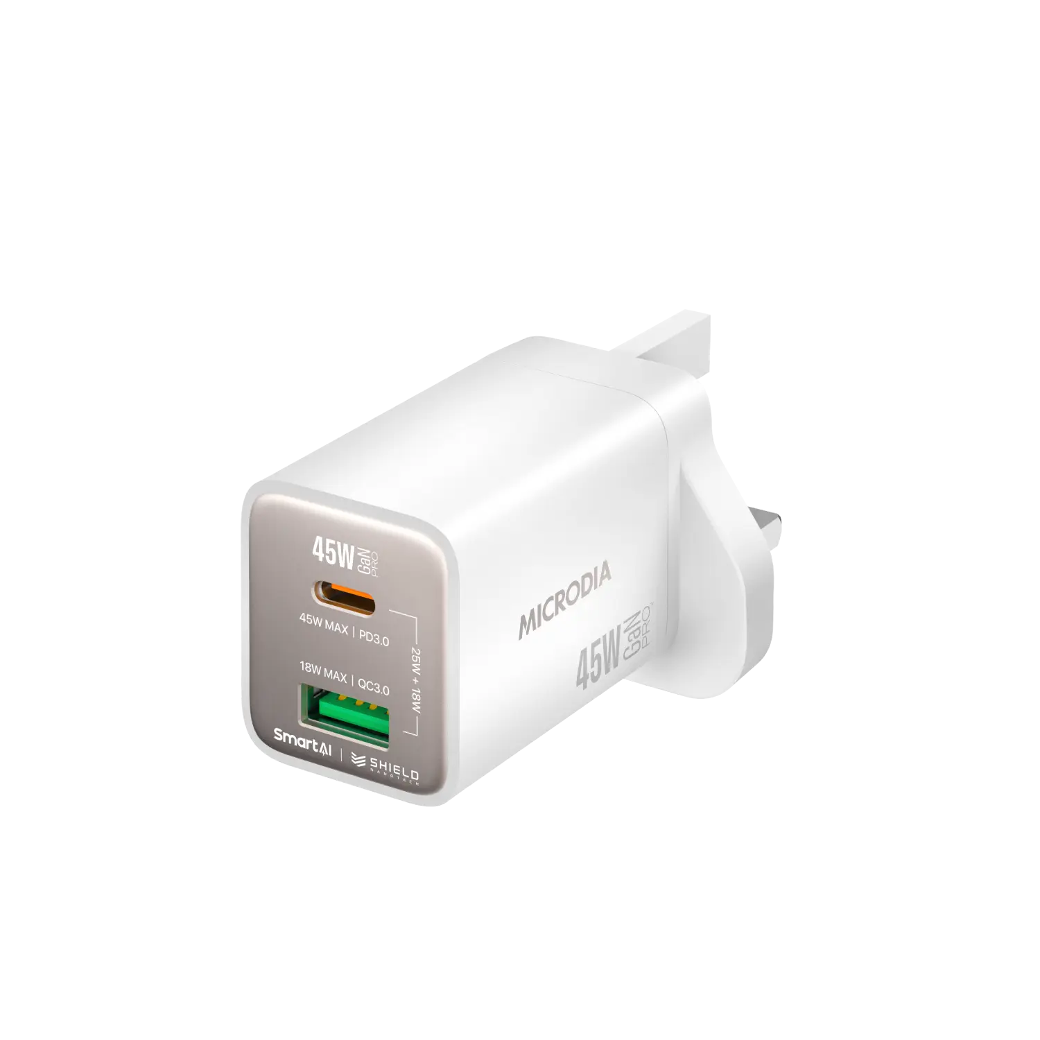 SMARTCube™ Nano 45W GaN Pro Wall Charger,Dual-Port, USB-C PD3.0 + USB-A QC3.0 Microdia